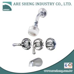 3 lever handles tub & shower faucet with spout and plastic shower head D09-004