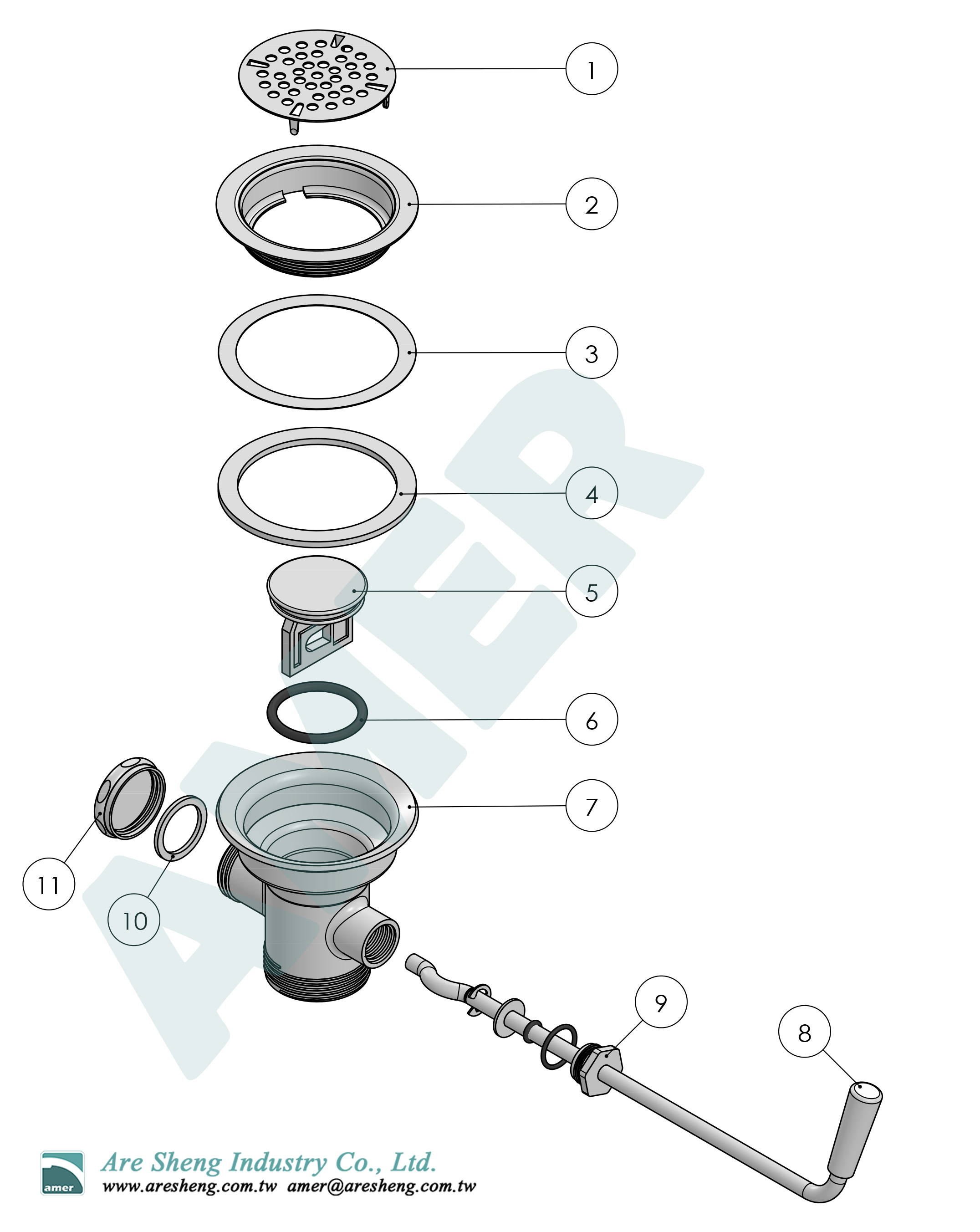 Twist handle waste valve explosion drawing - Are Sheng