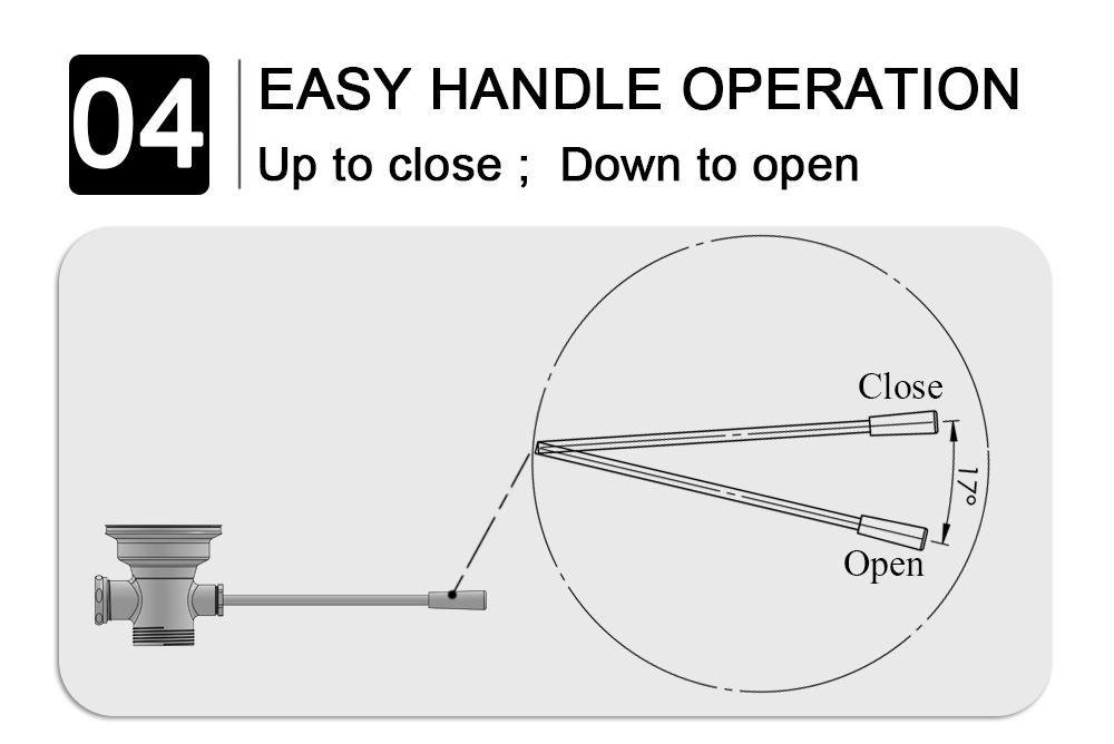 feature 04- lever handle waste valve - easy operation